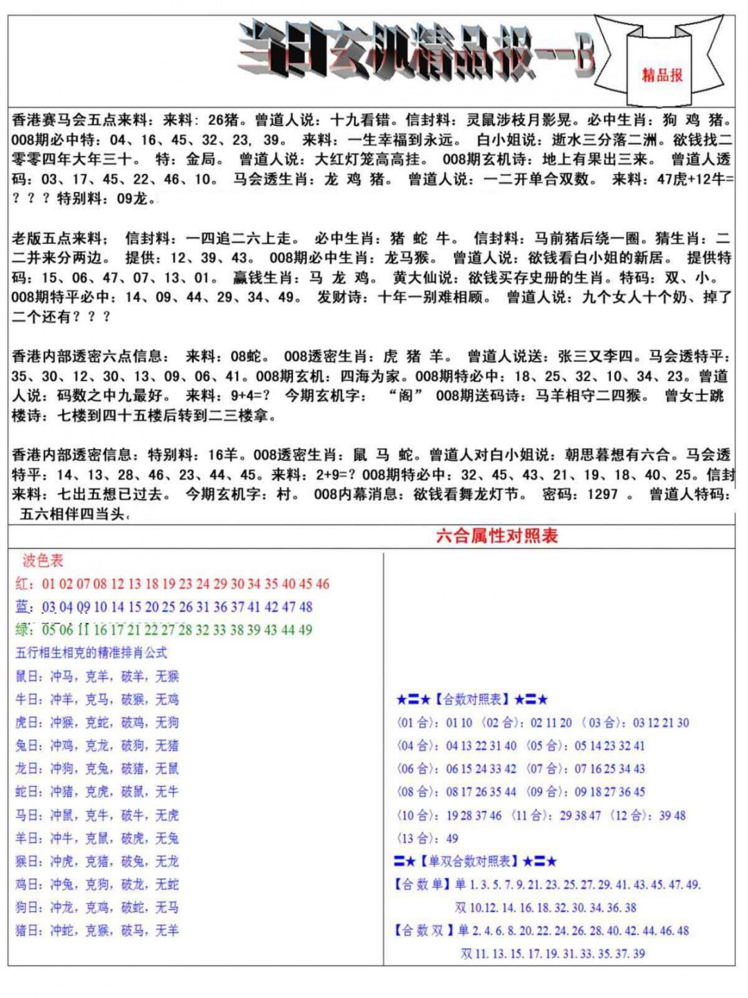 008期当日玄机精品报B[图]